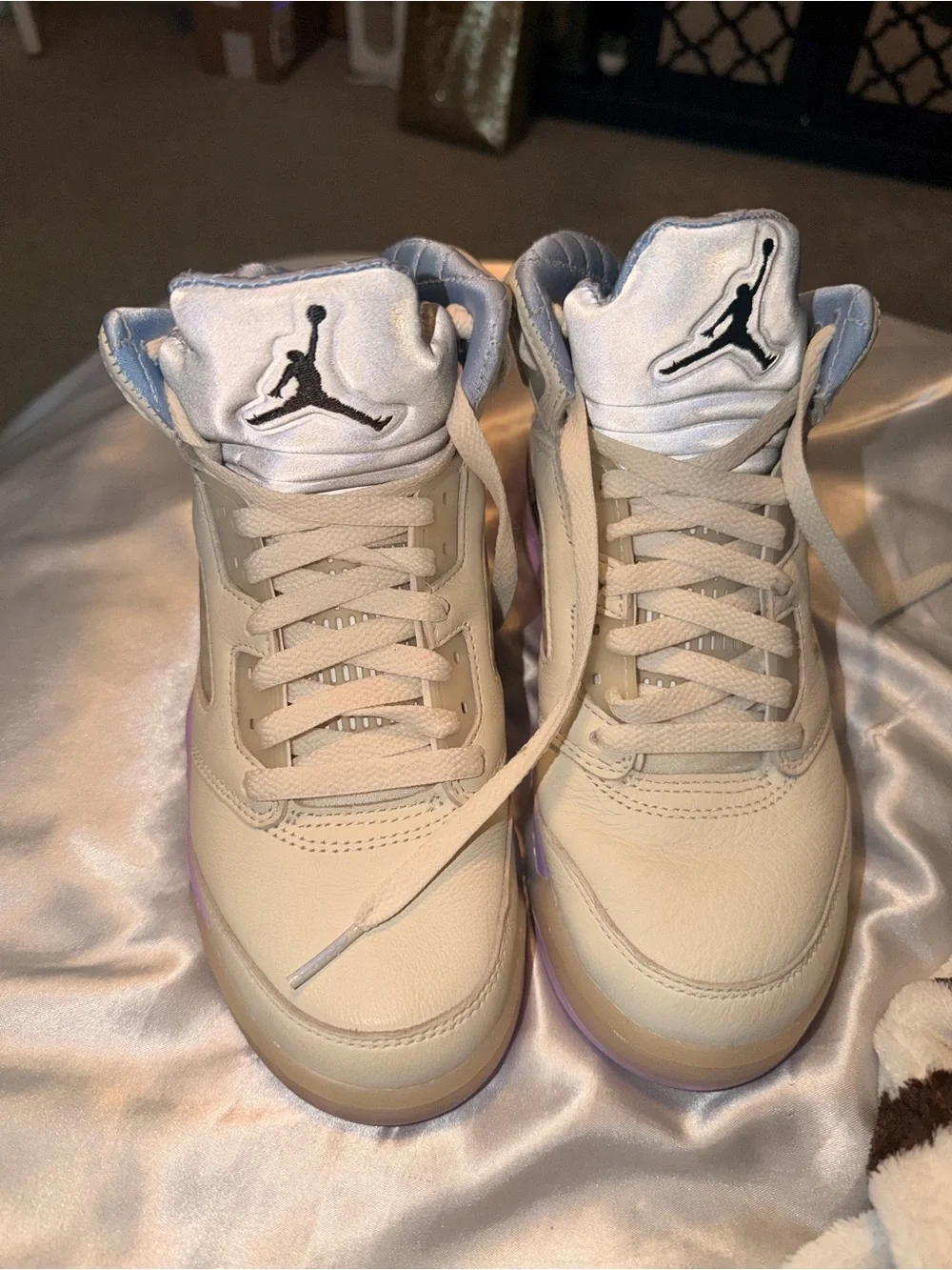 Jordan Women's Sneakers Beige with Purple and Light Blue Accents